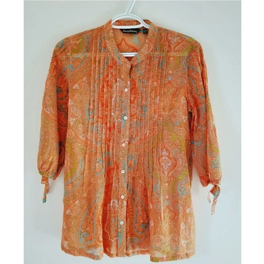 Tommy Bahama, Orange Paisley-Print Pleated Shirt
